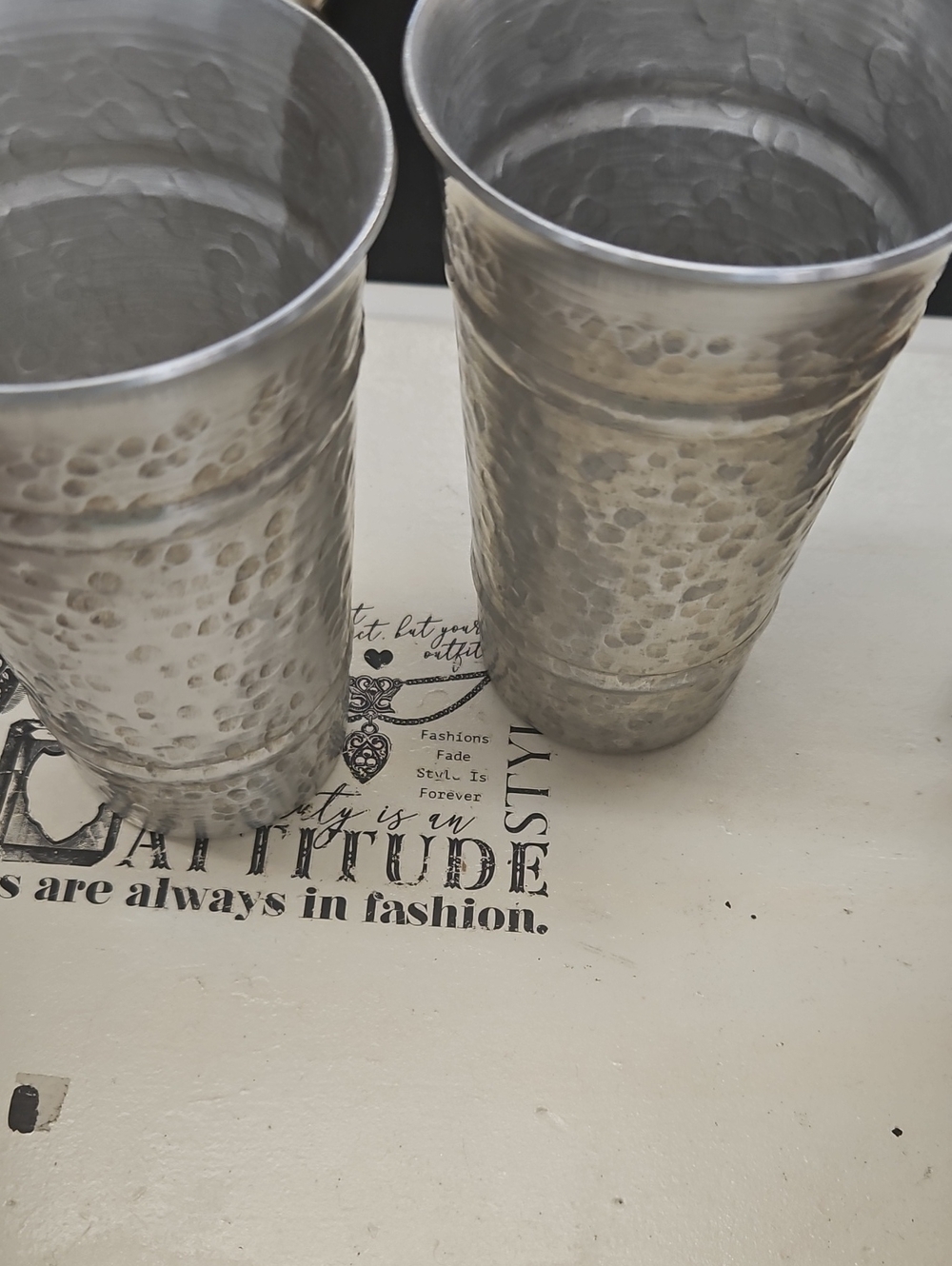 Set of Two Hammered Metal Tumblers - Silver Finish